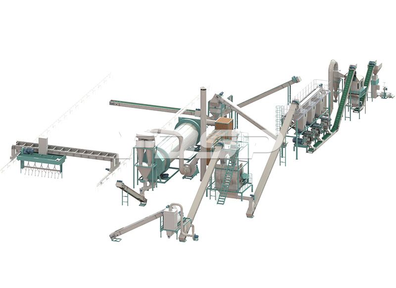 Línea de producción de pellets de fertilizante orgánico de estiércol de vaca de 10-12 toneladas / hora